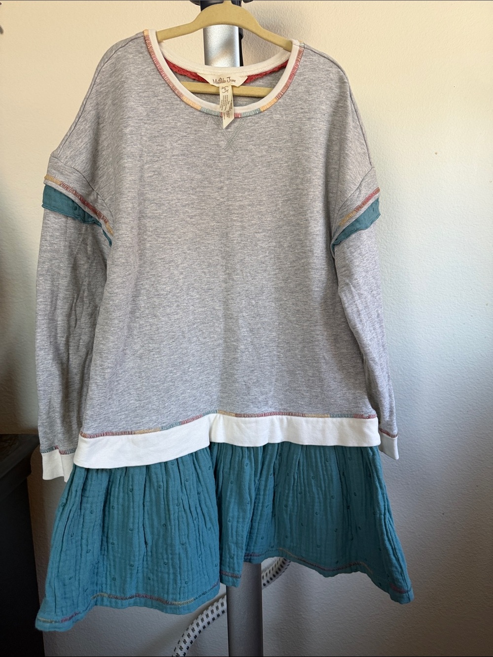 Matilda Jane Light Gray Sweatshirt with Multicolor Edge Stitching